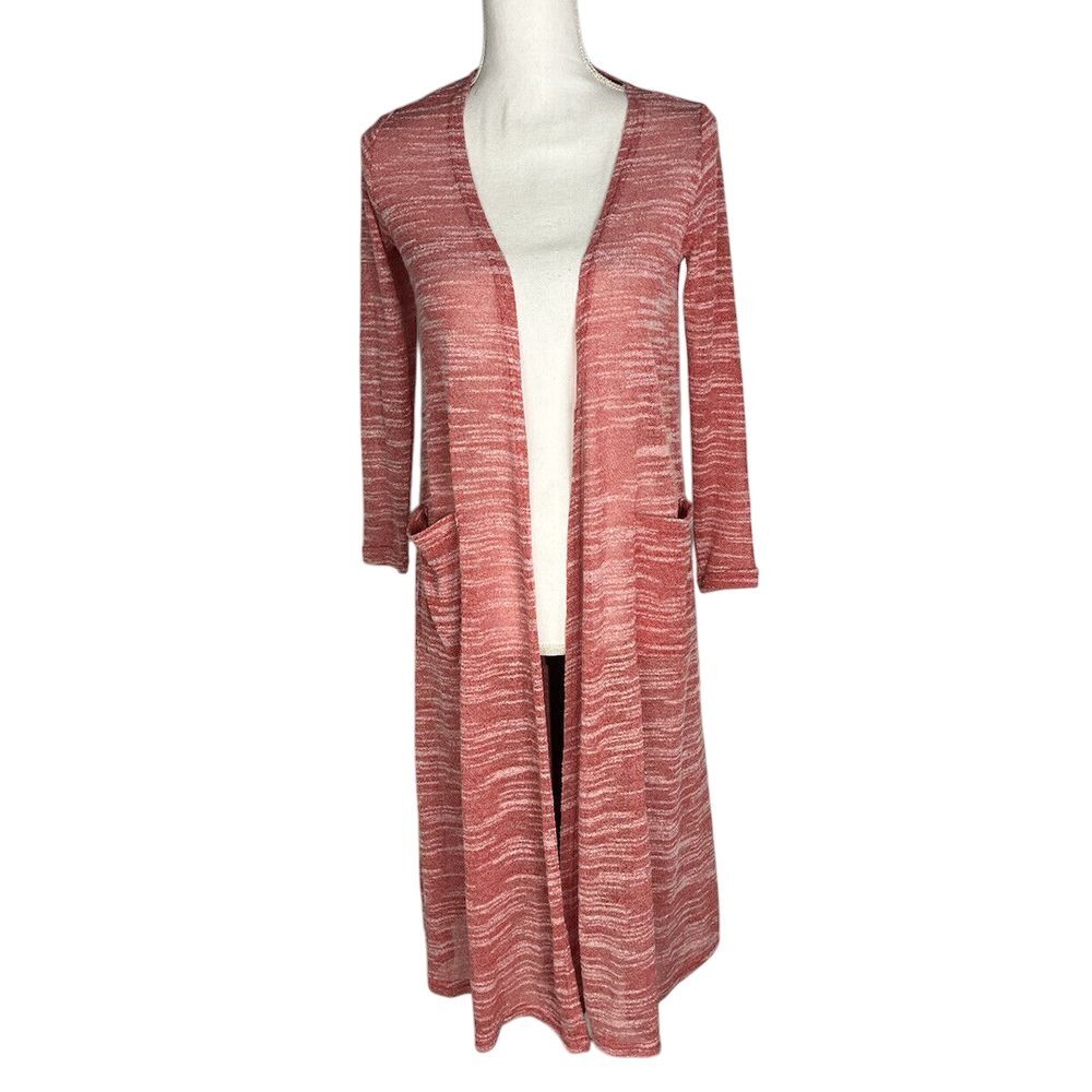 Lularoe Sarah Cardigan Heathered Melange Red White Semi Sheer Size XS New